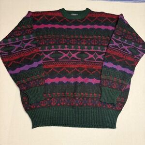 Sir William Vintage Geometric Multicolor Pattern Knit Sweater XL Men Grandpa